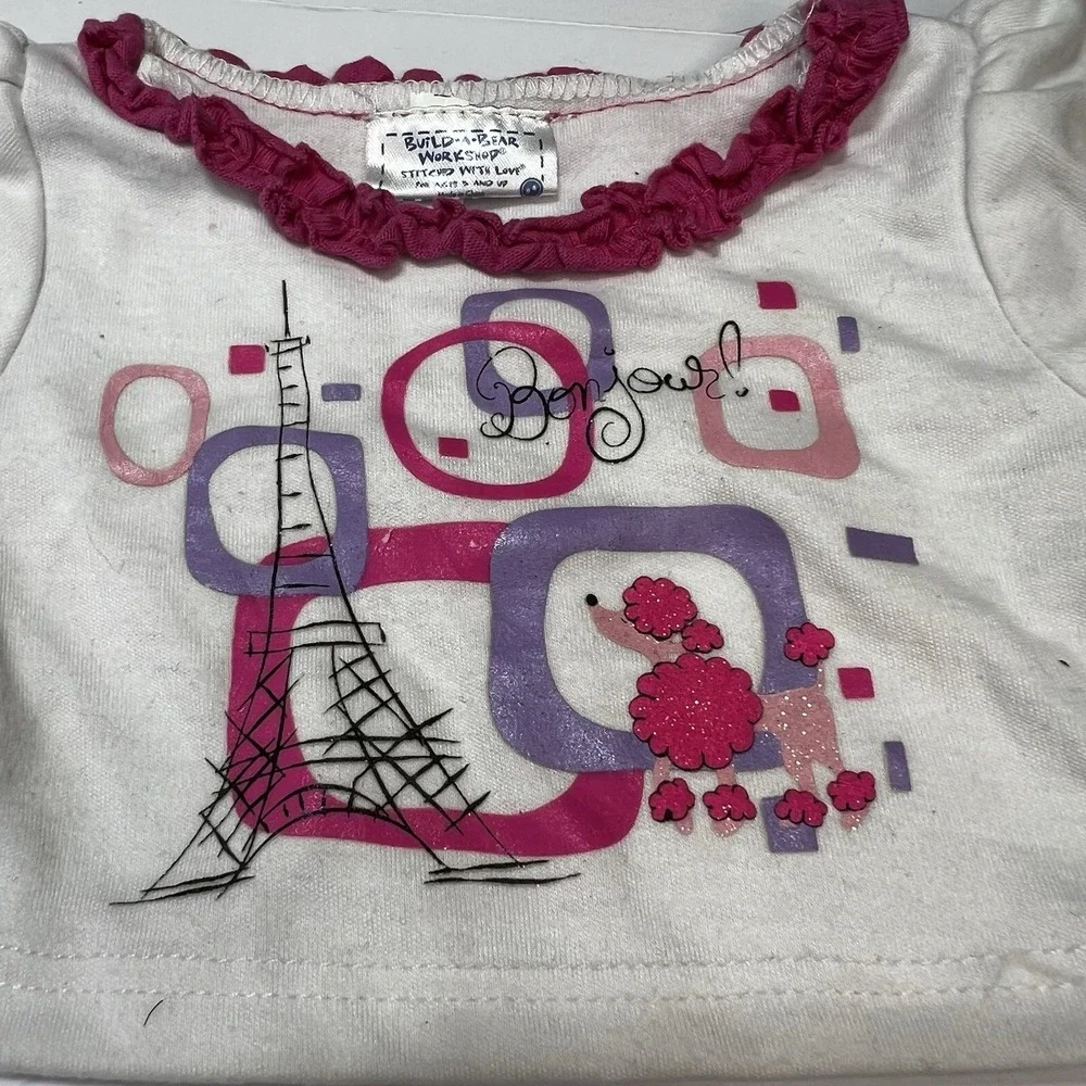 Build A Bear White Pink  Poodle Shirt Pint Studded‎ Pants Sketchers Shoes Outfit